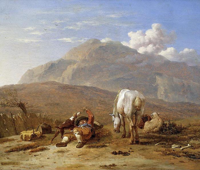 Karel Dujardin Southern landscape with young shepherd and dog. France oil painting art
